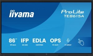 IIYAMA Monitor interaktywny 86 cali TE8615A-B2AG IPS,4K,40pkt,550cd,DeepContrast-IR+,    HDMI x2,DP,USB-C, 2 x 20W, OPS Slot x1,