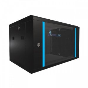 Extralink Szafka wisząca rack 6U 600x450 czarna szklane drzwi
