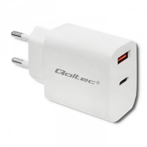 Qoltec Ładowarka sieciowa | 18W | 5-12V | 1.5-3A | USB typ C PD |  USB QC 3.0 | Biała
