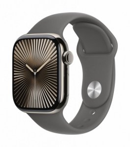 Apple Watch Series 10 GPS + Cellular, koperta 42 mm z tytanu w kolorze naturalnym z paskiem sportowym w kolorze górskiej szarośc