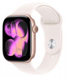 Apple Watch Series 11 GPS, koperta 46 mm z aluminium w kolorze różowego złota, pasek sportowy w kolorze łagodnego różu - rozmiar