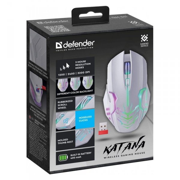 Defender Mysz gamingowa bezprzewodowa KATANA RF 3200DPI 7P Biała