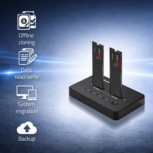 Qoltec Stacja dokujšca dysków SSD M.2 NVMe | PCIe | USB-C | 20Gb/s |    DUAL 2x8TB | klonowanie offline