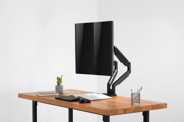 Digitus Ramię biurkowe podwójne z zaciskiem regulowane 2xLCD max. 32&quot; max. 2x 9kg uchylno-obrotowe czarny