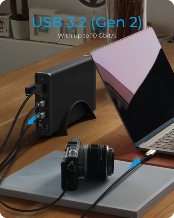 IcyBox Obudowa IB-382H-C31 2,5/3,5 HDD z wbudowanym HUB 1xUSB-C, 2xUSB -A,  12V2A