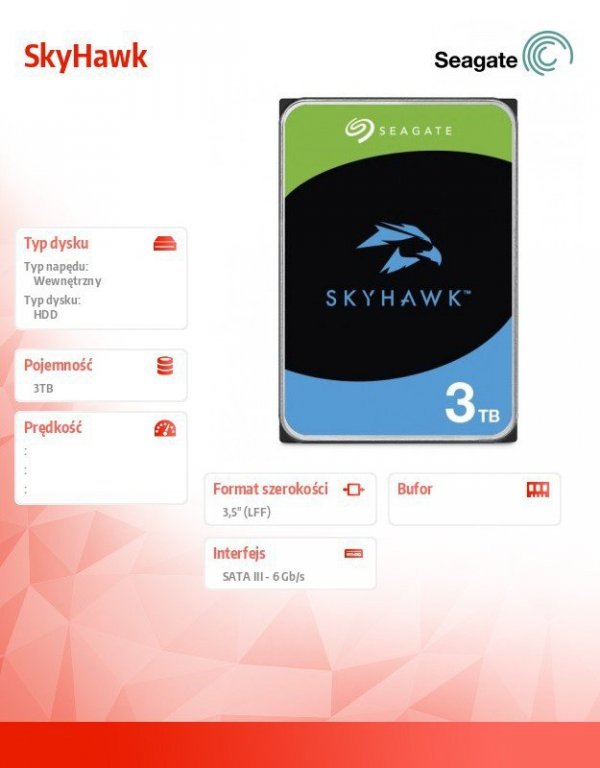 Seagate Dysk HHD SkyHawk 3TB 3,5&#039;&#039; 256MB ST3000VX015
