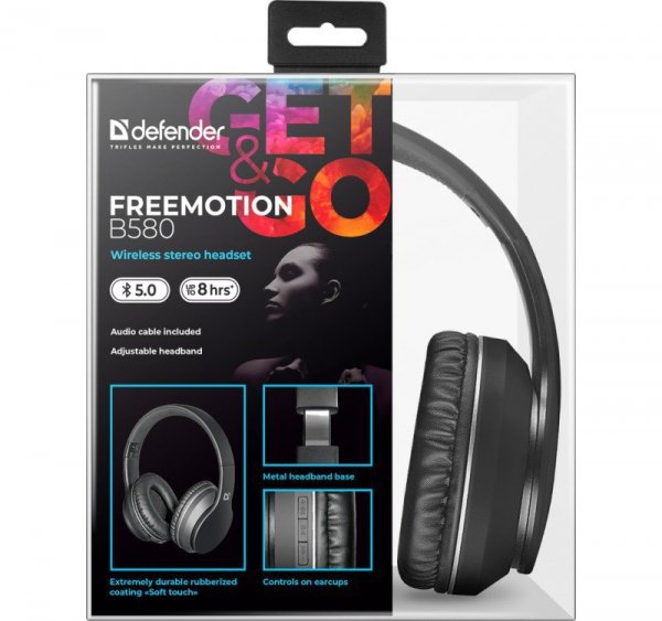 Defender Słuchawki bezprzewodowe nauszne Freemotion B580 Czarne