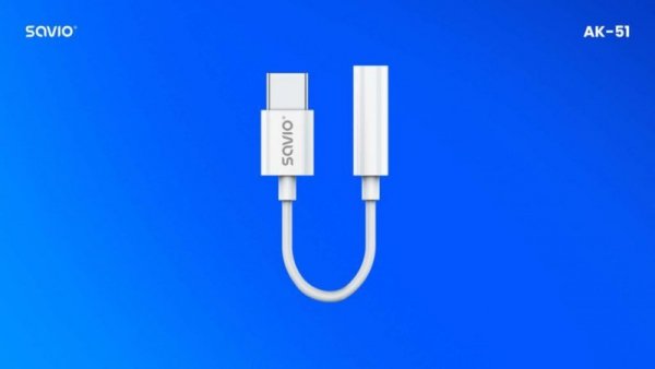 Savio Adapter USB-C - Mini Jack 3,5mm, Xiaomi, Huawei, Oppo,  AK-51