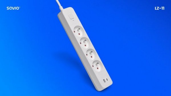 Savio Listwa zasilająca przeciwprzepięciowa 4 gniazda USB-A i USB-C, 1.5m, LZ-11