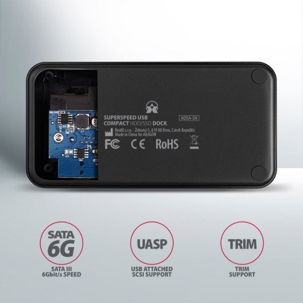 AXAGON ADSA-SN Stacja dokująca, USB 3.2 Gen 1 - 1x SATA 6G 2.5&quot;/3.5&quot; SSD/HDD