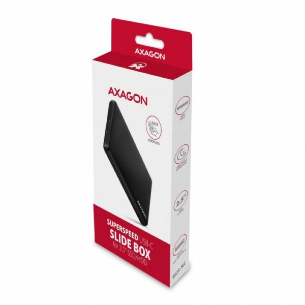 AXAGON EE25-SLC Obudowa zewnętrzna plastikowa, bezśrubowa, USB-C 3.2 GEN 1 SATA 6G 2.5&quot;, czarna