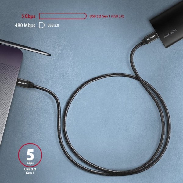 AXAGON BUCM3-CM30AB Kabel USB-C - USB-C, 3.0m, PD 60W, 3A, ALU, oplot, czarny