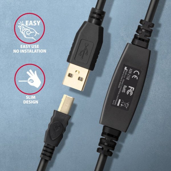 AXAGON ADR-215B USB 2.0 A-M -&gt; B-M aktywny kabel połączeniowy/wzmacniacz 15m
