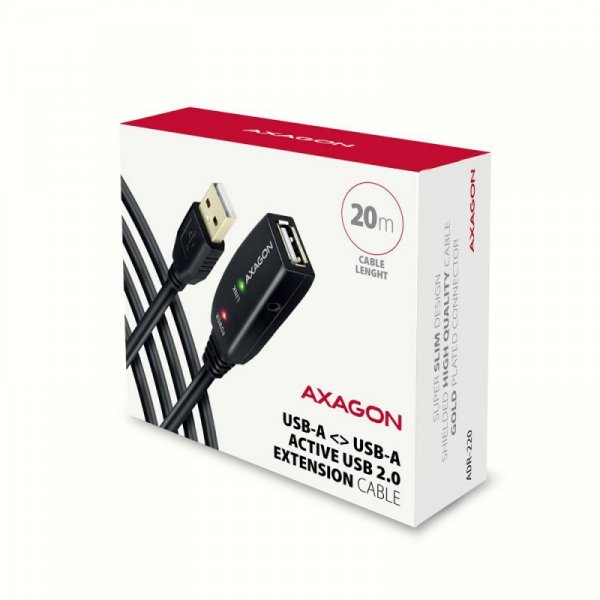 AXAGON ADR-220 USB 2.0 A-M -&gt; A-F aktywny kabel przedłużacz/wzmacniacz 20m
