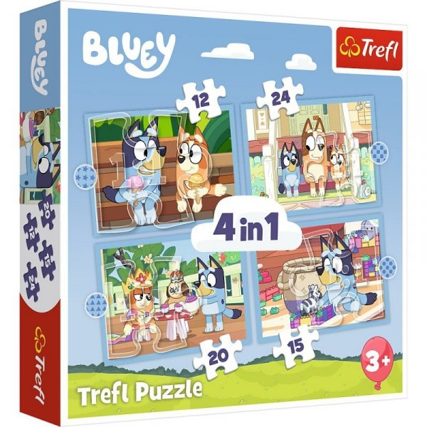 Trefl Puzzle 4w1 Bluey i świat