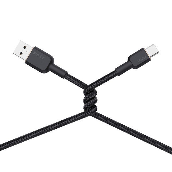 AUKEY CB-NAC1 Black nylonowy kabel USB C - USB A | 1m | 3A | 60W PD | 20V