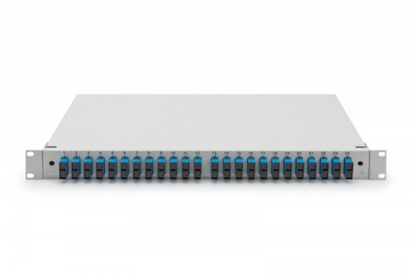 Digitus Przełącznica światłowodowa/panel krosowy z wyposażeniem 19 cali 1U, 24x SC duplex, OS2, pigtaile, adaptery, tacki, wysuw