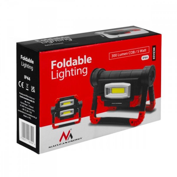 Maclean Lampa robocza LED COB warsztatowa składana MCE439 300LM 3 tryby świecenia, IP44. 6500K (zimna biała) wymiary: 199,4 x 14