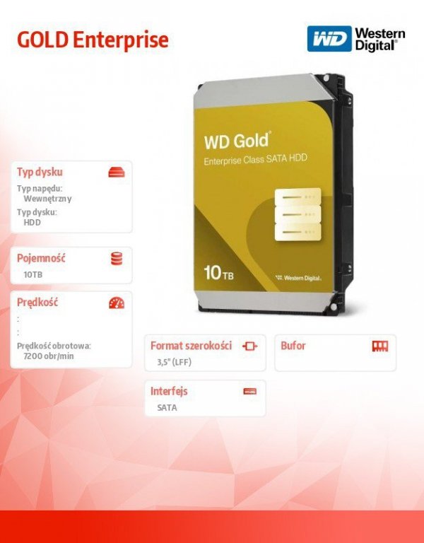 Western Digital Dysk HDD GOLD Enterprise 10TB 3,5 SATA WD103KRYZ