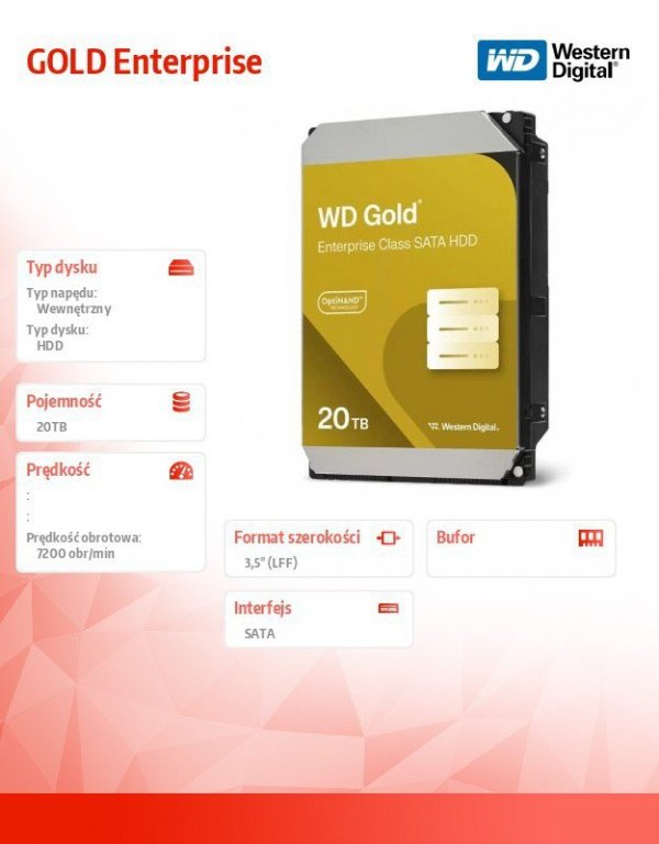 Western Digital Dysk HDD GOLD Enterprise 20TB 3,5 SATA WD203KRYZ