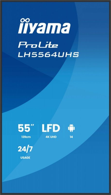 IIYAMA Monitor 55 cali LH5564UHS-B1AG, 24/7,VA,ANDROID14,4K,500cd,5000:1,    2xHDMI ,USB-C,RJ45, RS-232c, IR, 2x10W, 2xUSB, UCHW