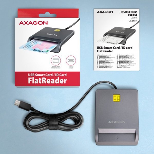 AXAGON CRE-SM3TC Czytnik kart identyfikacyjnych USB-C, 1.2m kabel