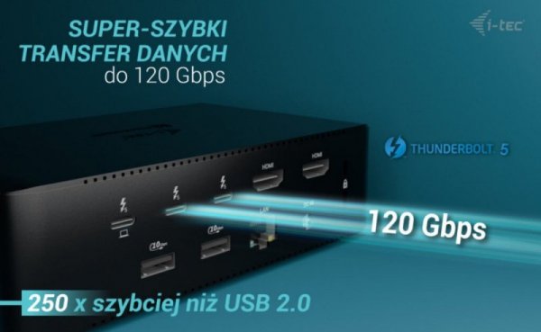 i-tec Stacja dokująca Thunderbolt 5 Quattro Display Docking Station 5x USB 2.5 GLan Power Delivery 140W