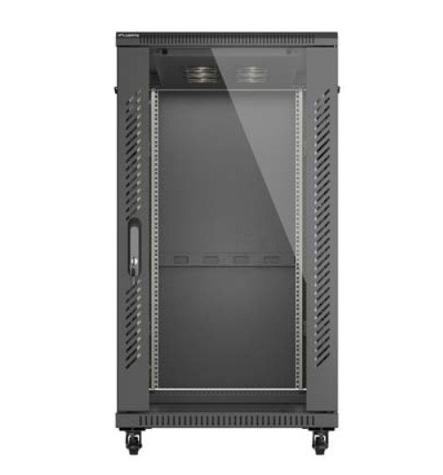 Lanberg Szafa instalacyjna rack stojąca 19" 22U 600x1200 czarna drzwi   przeszklone (flat pack)