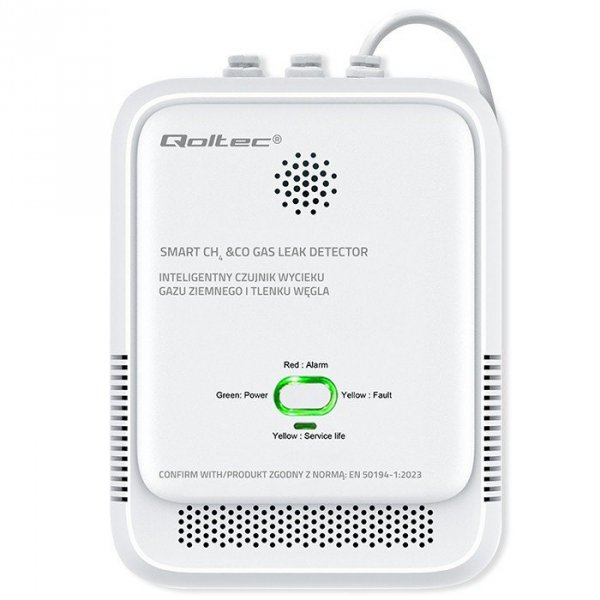 Qoltec Czujnik wycieku gazu i tlenku węgla | alarm 85dB | LED