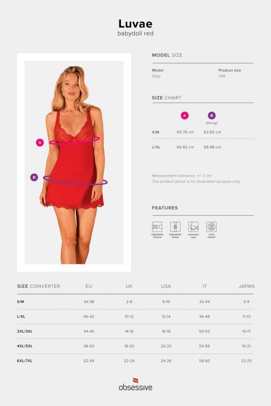 Obsessive Luvae babydoll červená Košilka