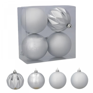 Zestaw 4 bombek choinkowych 8cm – eleganckie srebro
