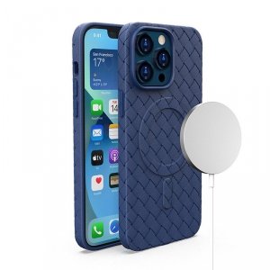 Etui pokrowiec plecionka do iPhone 15 Pro z MagSafe Woven Case granatowy