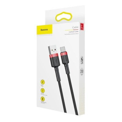 Wytrzymały elastyczny kabel przewód USB USB-C QC3.0 2A 2M czarno-czerwony