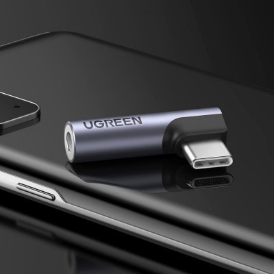 Przejściówka adapter kątowy audio USB-C (męski) - minijack 3.5mm (żeński) - szary