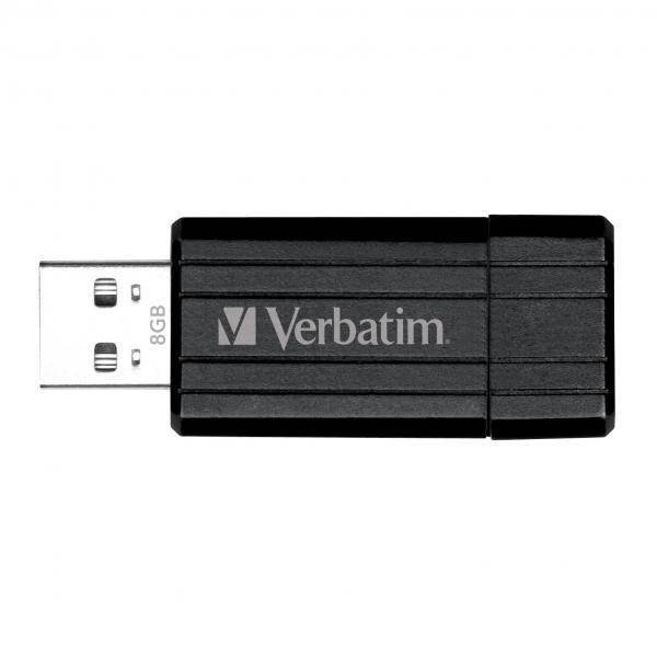VERBATIM USB FLASH DISK, USB 2.0, 8GB, PINSTRIPE, STORE N GO, CZARNY, 49062, USB A, Z WYSUWANYM ZŁĄCZEM