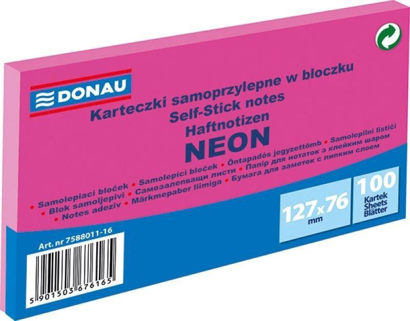KARTECZKI SAMOPRZYLEPNE 127X76MM DONAU NEON RÓŻOWE 100KART