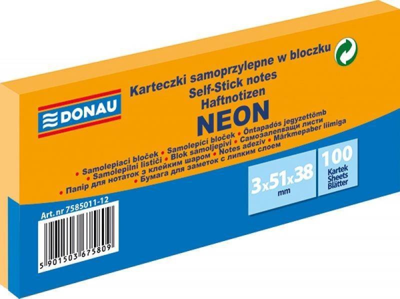 KARTECZKI SAMOPRZYLEPNE 38X51MM DONAU NEON POMARAŃCZOWE 3X100KART