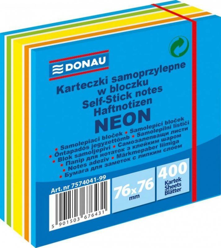 KARTECZKI SAMOPRZYLEPNE 76X76MM DONAU MIX NEON-PASTEL 400KART