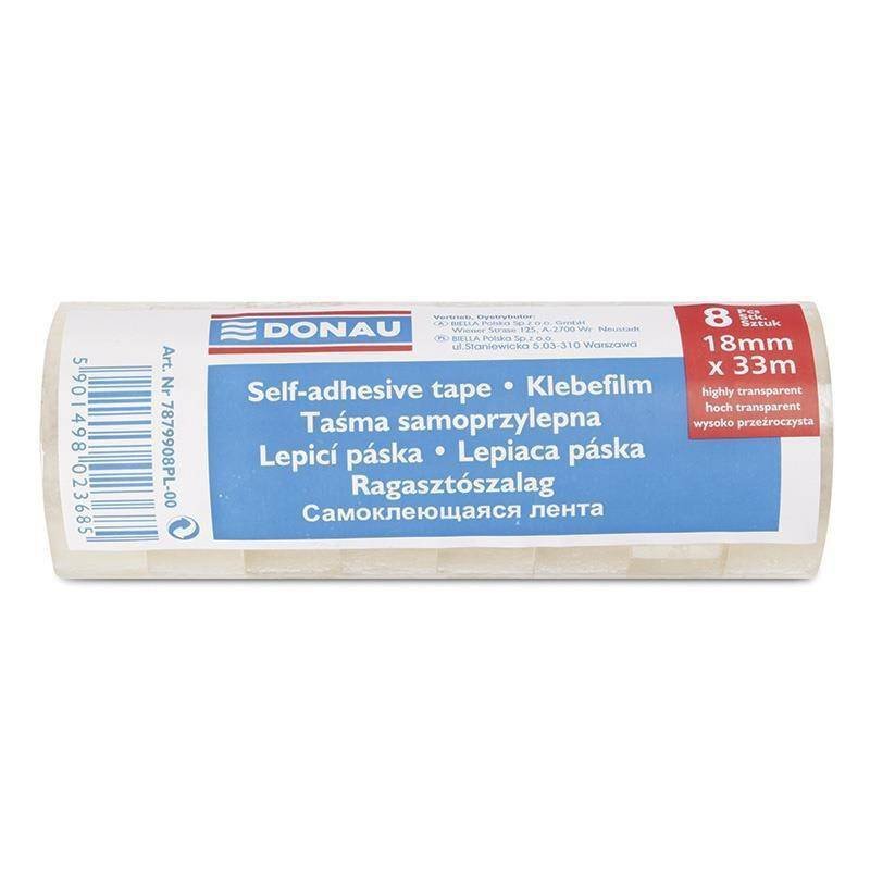 TAŚMA BIUROWA 18MMX33M DONAU BEZBARWNA 8SZT