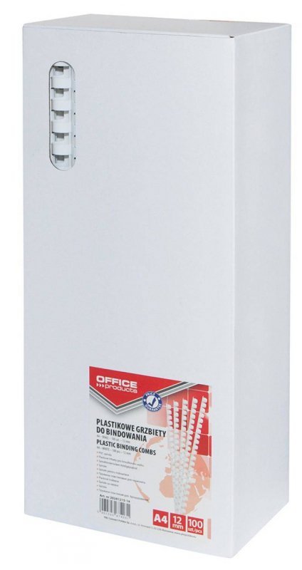 GRZBIET PLASTIKOWY 12MM (95 KARTEK) OFFICE PRODUCTS BIAŁY 100 SZT.