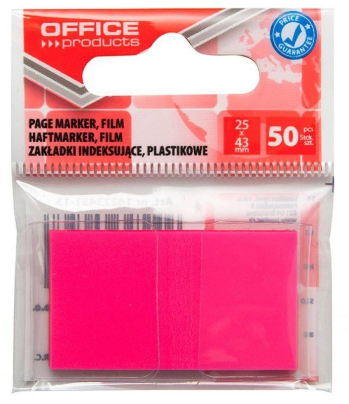 ZAKŁADKI INDEKSUJĄCE FOLIOWE 25X43MM OFFICE PRODUCTS RÓŻOWE 50 SZT