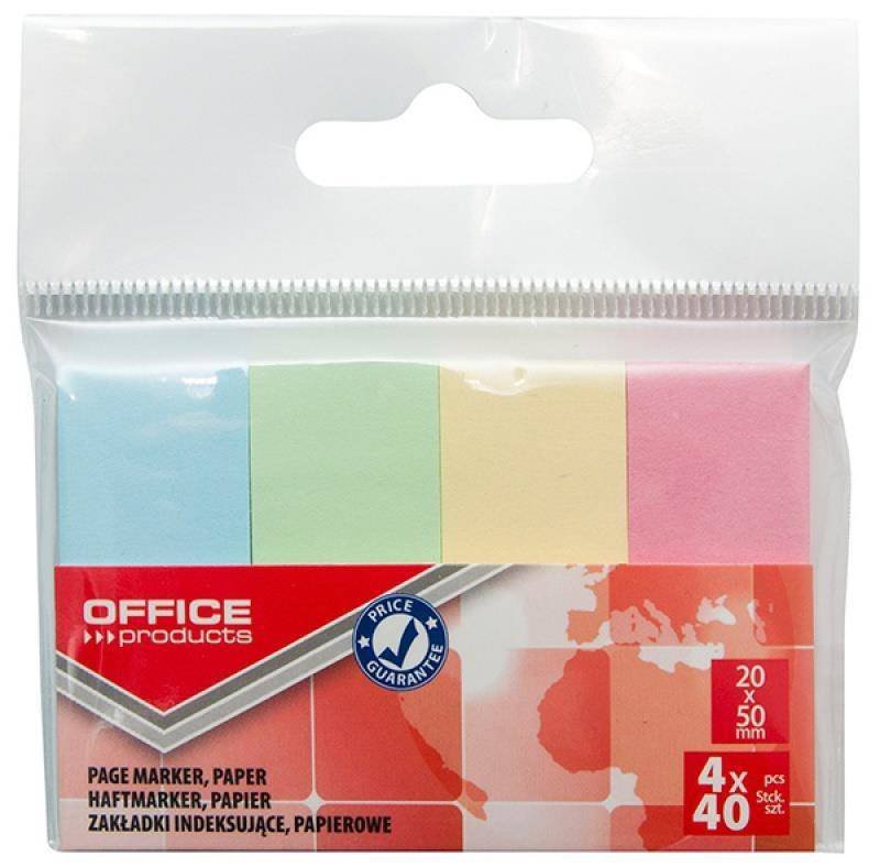 ZAKŁADKI INDEKSUJĄCE PAPIEROWE 20X50MM OFFICE PRODUCTS MIX KOLORÓW PATEL 4X40 SZT