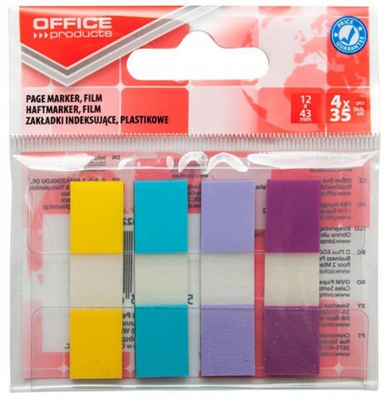 ZAKŁADKI INDEKSUJĄCE FOLIOWE 12X43MM OFFICE PRODUCTS MIX KOLORÓW PASTEL 4X35 SZT