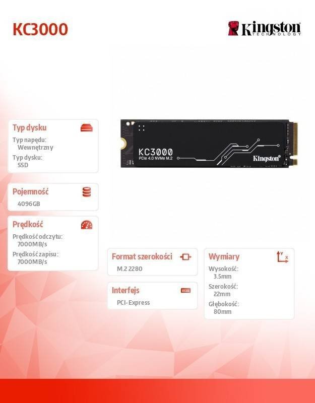 KINGSTON DYSK SSD KC3000 4096GB PCIE 4.0 NVME M.2