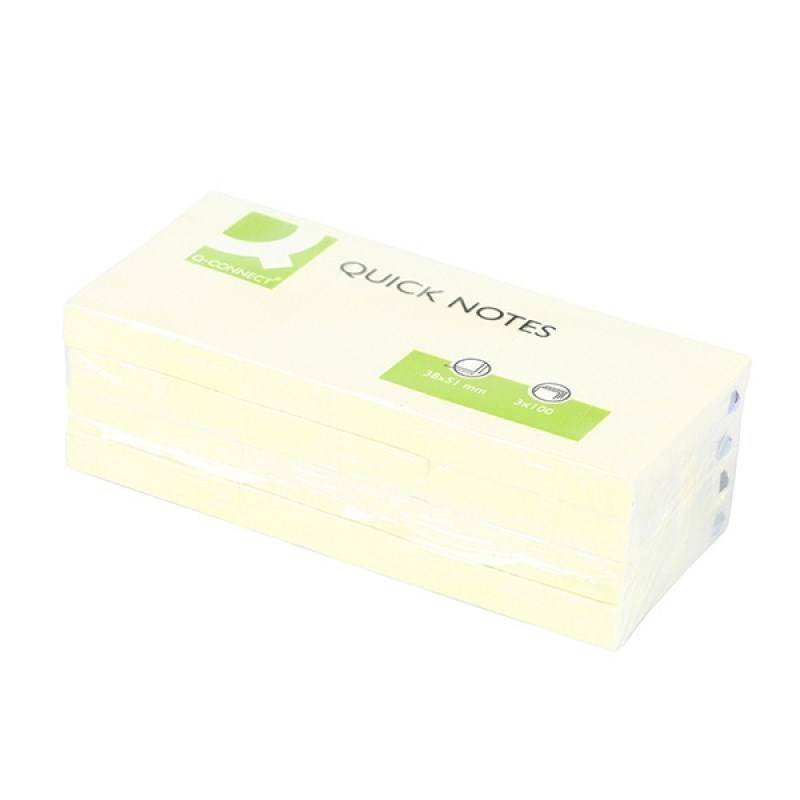 KARTECZKI SAMOPRZYLEPNE 38X51MM Q-CONNECT JASNO ŻÓŁTE 3X100KART