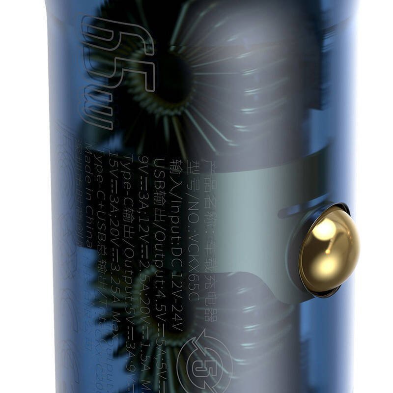 Ładowarka samochodowa Baseus Particular Digital Display z wyświetlaczem, USB + USB-C, QC3.0+PD, 5A, 65W (szara) + kabel USB-C 1m