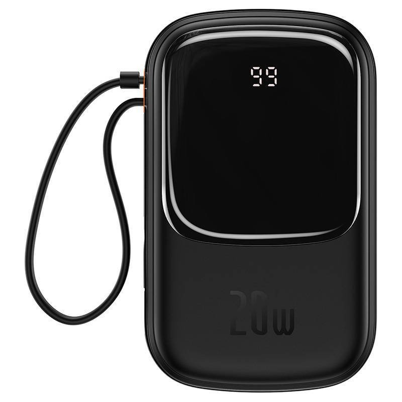Powerbank Baseus Qpow PRO z kablem Lightning, portem USB-C i USB, 20000mAh, 20W (czarny)