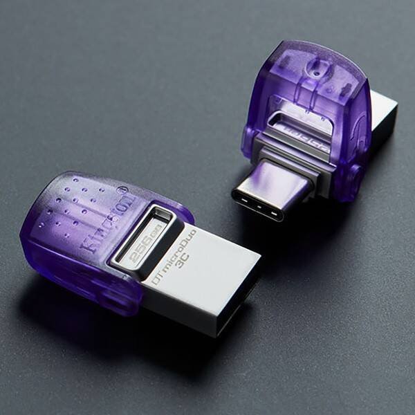 KINGSTON USB FLASH DISK OTG, USB 3.0, 256GB, DATA TRAVELER MICRODUO3 G2, SREBRNO-FIOLETOWY, DTDUO3CG3/256GB, USB A / USB C