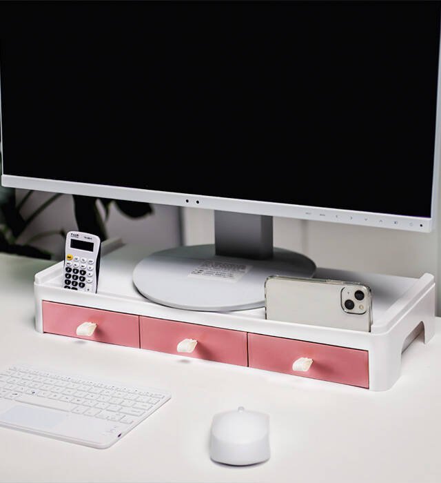 PODSTAWKA Z SZUFLADKAMI POD MONITOR YELLOW ONE 120-1956 RÓŻOWA