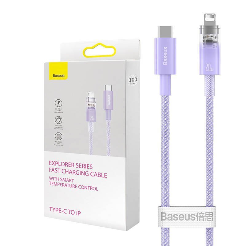 KABEL SZYBKO ŁADUJĄCY BASEUS USB-C DO LIGHTNING EXPLORER SERIES 1M, 20W (FIOLETOWY)